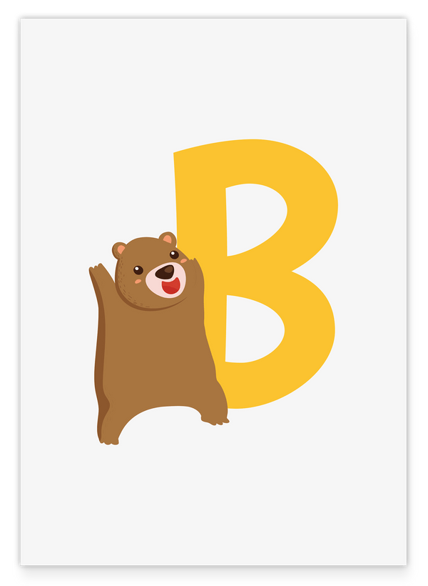 B wie Bär, Buchstaben Lernen, ABC, Süße Illustration, Dekoration für das Zuhause