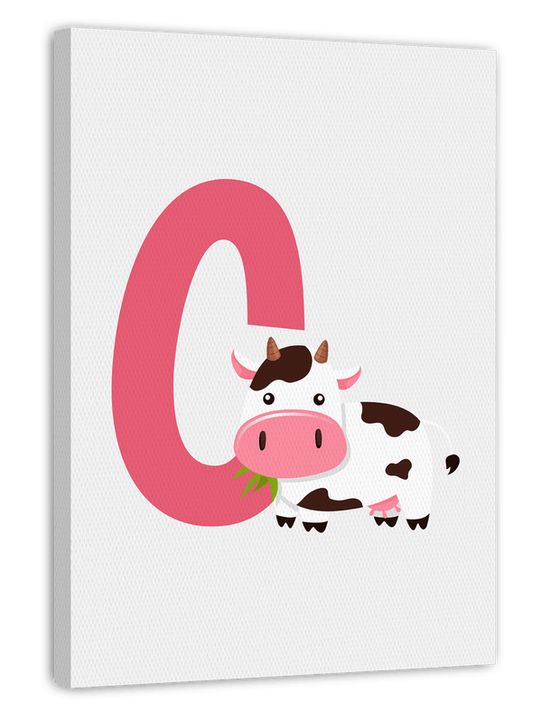 C wie Cow - Kinderzimmer Deko in Weiß, Kuh Buchstaben-Illustration für Kinder