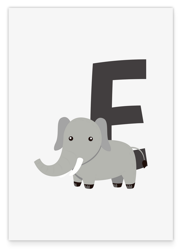 E wie Elefant in Weiß, ABC Lernen, Süße Buchstaben Dekoration für Kinder