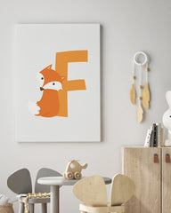 After Hover: F wie Fuchs, ABC Lernen, Buchstabe für Name, Wasserfarben-Illustration, Dekoration für Kinder