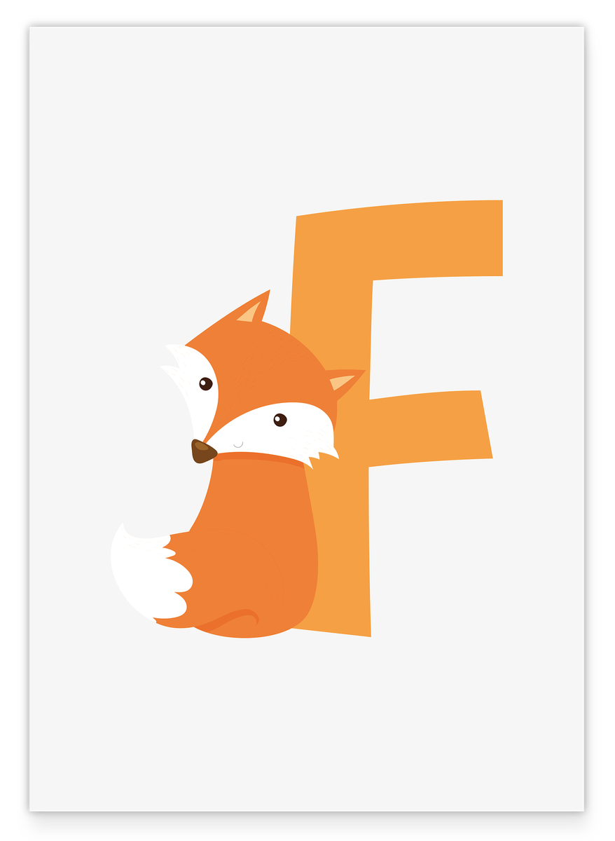 F wie Fuchs, ABC Lernen, Buchstabe für Name, Wasserfarben-Illustration, Dekoration für Kinder