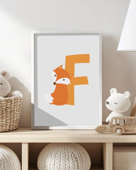 After Hover: F wie Fuchs, ABC Lernen, Buchstabe für Name, Wasserfarben-Illustration, Dekoration für Kinder