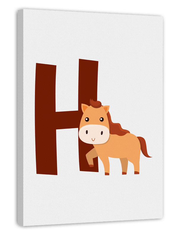 H wie Horse in Weiß, Kinder Buchstaben Illustration mit Pferd - Englisches ABC Lernen