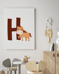 After Hover: H wie Horse in Weiß, Kinder Buchstaben Illustration mit Pferd - Englisches ABC Lernen