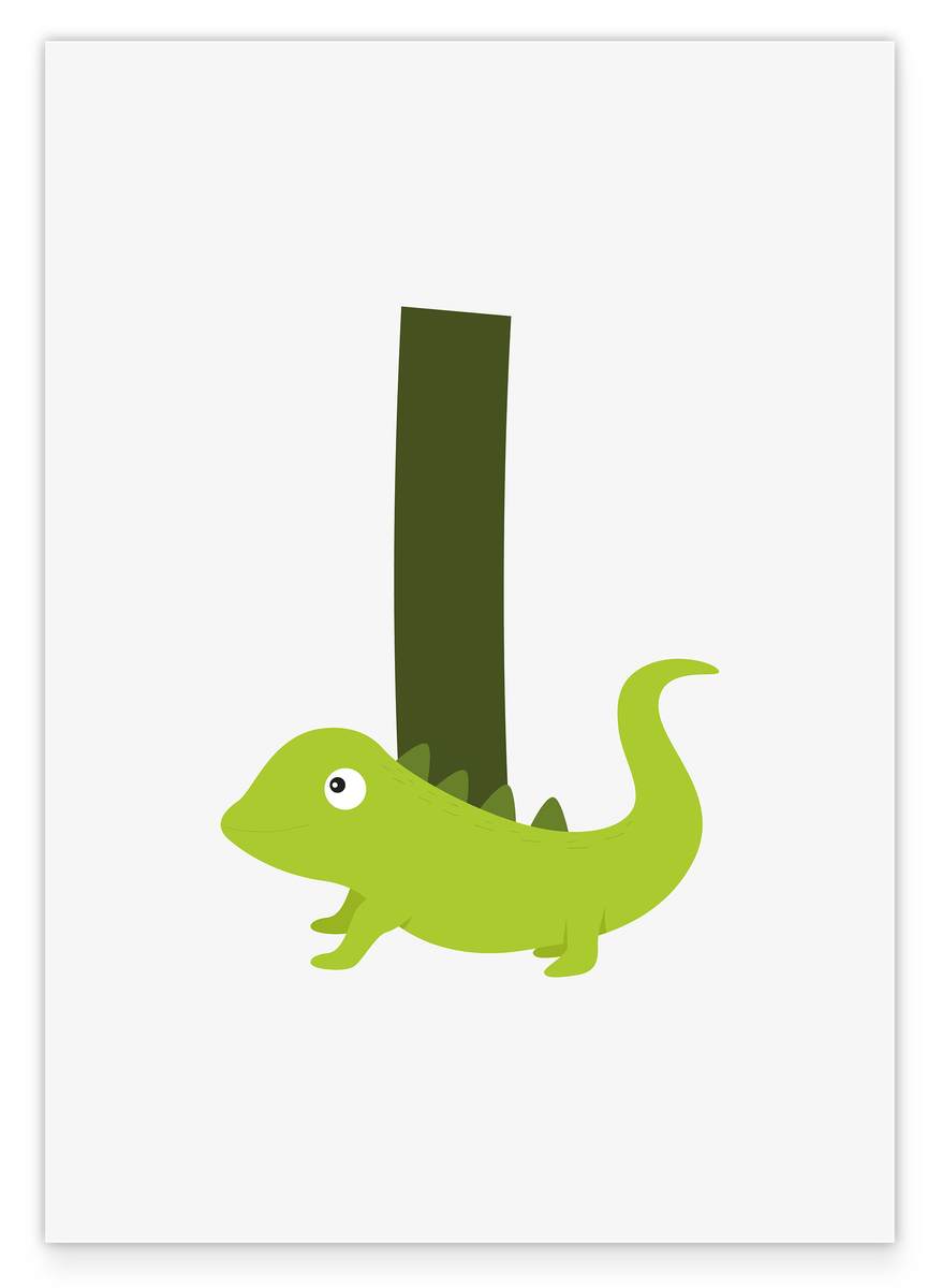 I wie Iguana, Leguan, Buchstabe für Name, Englisches ABC Lernen, Süße Deko für Zuhause