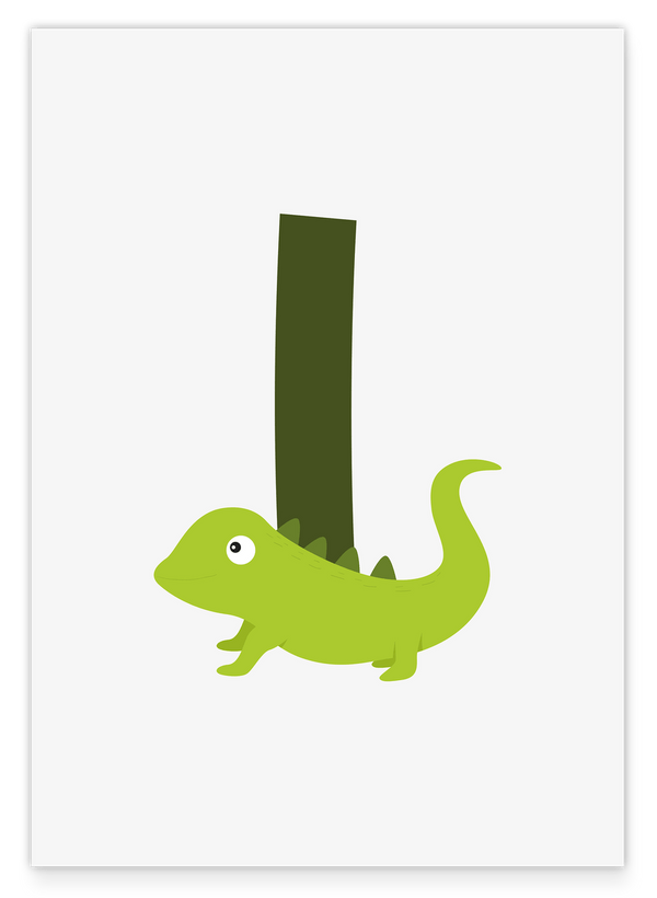 I wie Iguana, Leguan, Buchstabe für Name, Englisches ABC Lernen, Süße Deko für Zuhause
