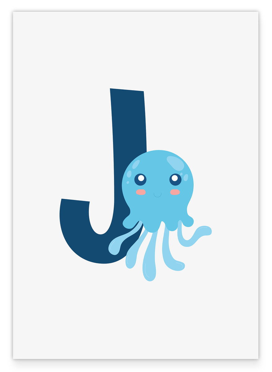 J wie Jellyfish, Qualle, Buchstabe für Name, Englisches ABC Lernen, Süße Dekoartion