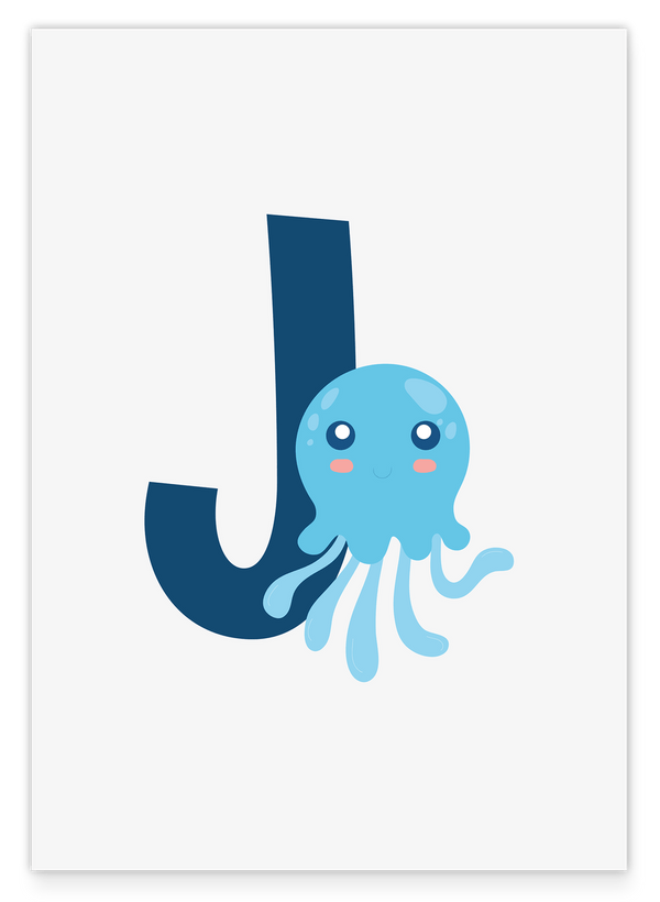 J wie Jellyfish, Qualle, Buchstabe für Name, Englisches ABC Lernen, Süße Dekoartion