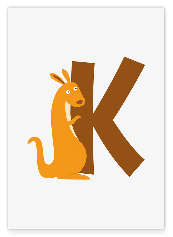 K wie Känguru, ABC Lernen, Süße Illustration, Buchstabe für Name, Dekoration für Zuhause