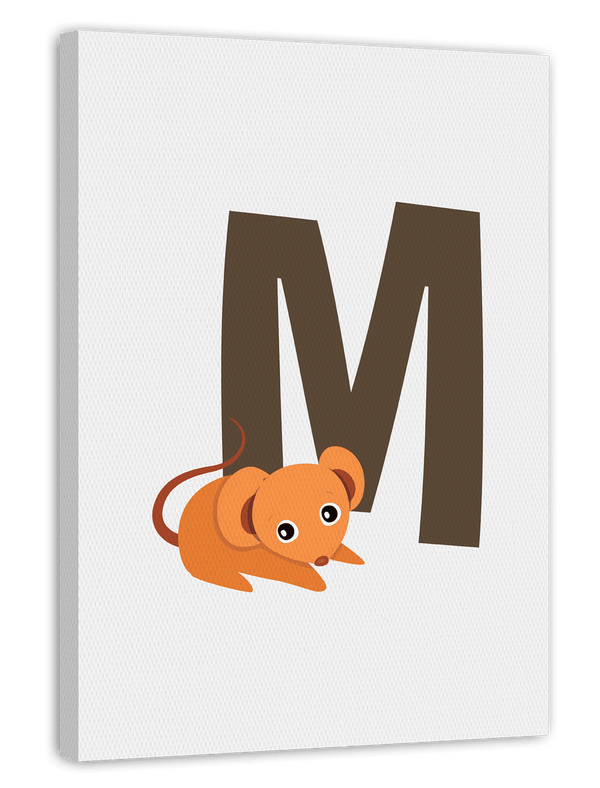 M wie Maus, Kinder Wanddeko in Weiß, ABC Buchstaben lernen