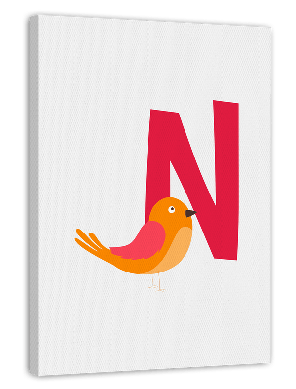 N wie Nachtigall, ABC lernen, Süße Zeichnung, Buchstabe für Name, Dekoration für das Zuhause