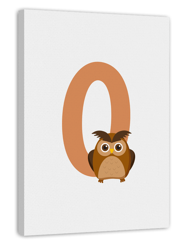 O wie Owl in Weiß, Englisches ABC Lernen - Eulen Illustration, Buchstaben Deko für Kinder