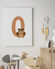 After Hover: O wie Owl in Weiß, Englisches ABC Lernen - Eulen Illustration, Buchstaben Deko für Kinder