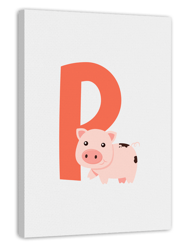 P wie Pig in Weiß, Schwein, Englisches ABC Lernen, Buchstabe für Name, Kinderzimmer Deko