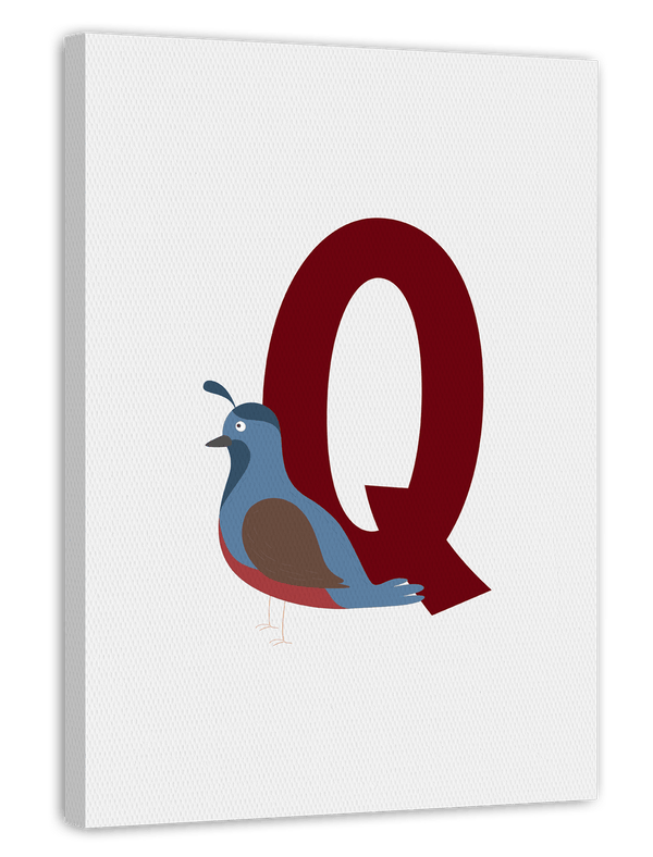 Q wie Quail - Wachtel - Wanddeko in Weiß, Englisches ABC Buchstaben lernen
