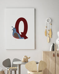 After Hover: Q wie Quail - Wachtel - Wanddeko in Weiß, Englisches ABC Buchstaben lernen
