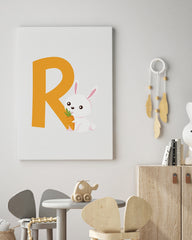 After Hover: R wie Rabbit, Dekoration für Kinder in Weiß, Hasen Illustration, Buchstabe für Name, Englisches ABC Lernen