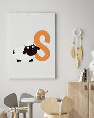 After Hover: S wie Schaf, ABC Lernen, Buchstabe für Name, Süße Zeichnung für Zuhause