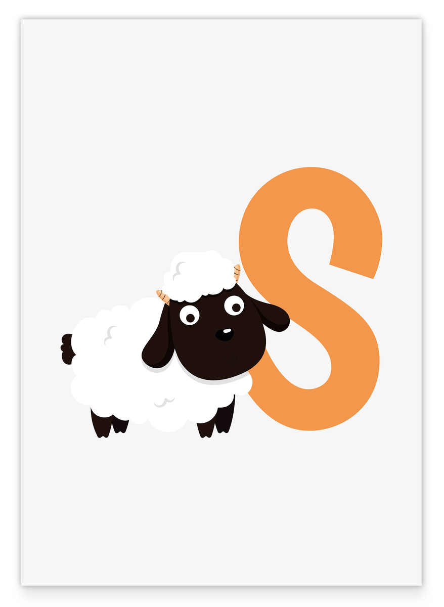 S wie Schaf, ABC Lernen, Buchstabe für Name, Süße Zeichnung für Zuhause