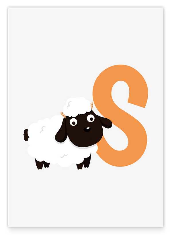 S wie Schaf, ABC Lernen, Buchstabe für Name, Süße Zeichnung für Zuhause