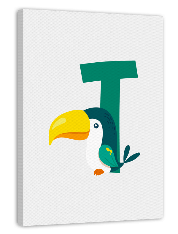 T wie Tukan, Buchstabe für Name, ABC Lernen, Süße Zeichnung für Kinder, Dekoration für Zuhause