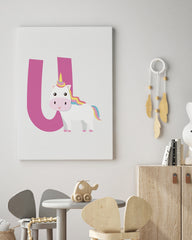 After Hover: U wie Unicorn, Einhorn Illustration in Weiß, Buchstaben Dekoration für Kinder - Englisches ABC Lernen