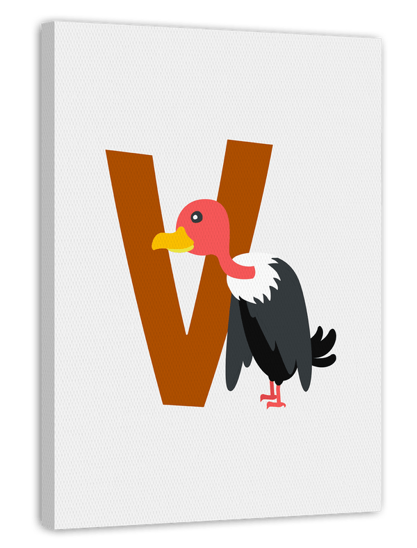 V wie Vulture, Geier, Englisches ABC Lernen, Süße Illustration, Buchstabe für Name, Dekoration für Zuhause