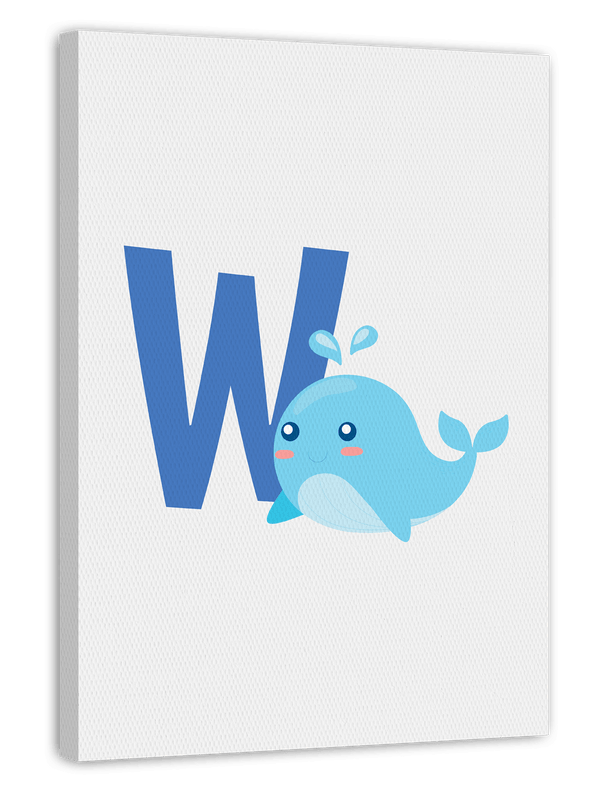 W wie Wal, Buchstabe für Name, ABC Lernen, Süße Zeichnung für Kinder, Dekoration für Zuhause