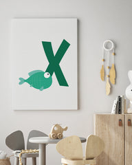 After Hover: X wie X-Ray Fish, Englisches ABC Lernen, Fisch, Buchstabe für Name, Süße Zeichnung, Dekoration für Zuhause