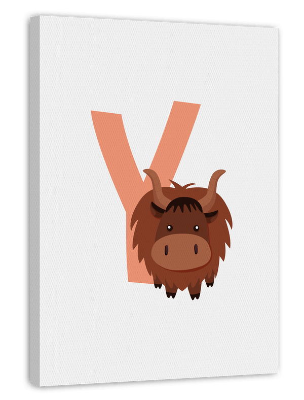 Y wie Yak, ABC Lernen, Buchstabe für Name, Süße Zeichnung, Dekoration für das Zuhause