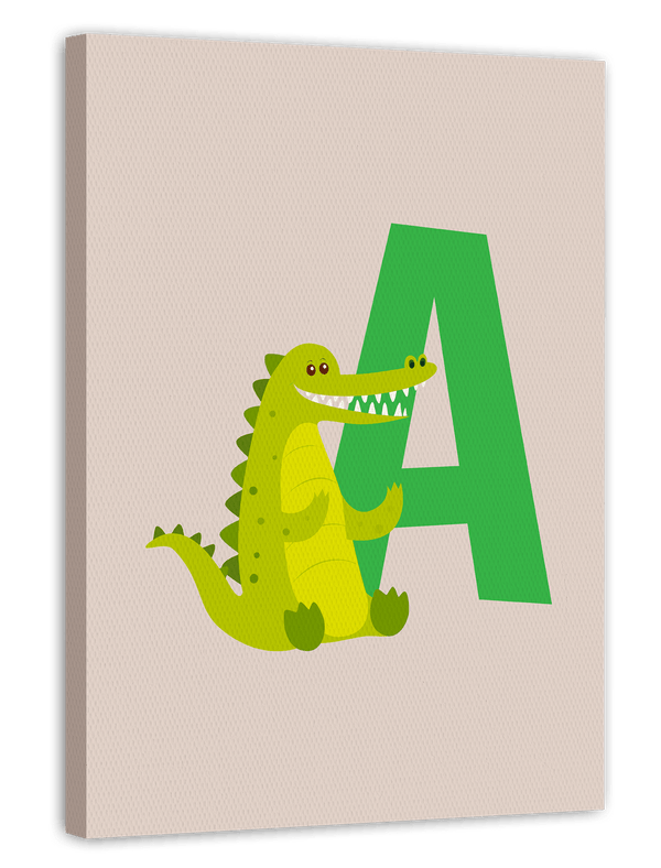 A wie Alligator, ABC Lernen, Buchstabe für Name, Süße Zeichnung, Dekoration für Zuhause