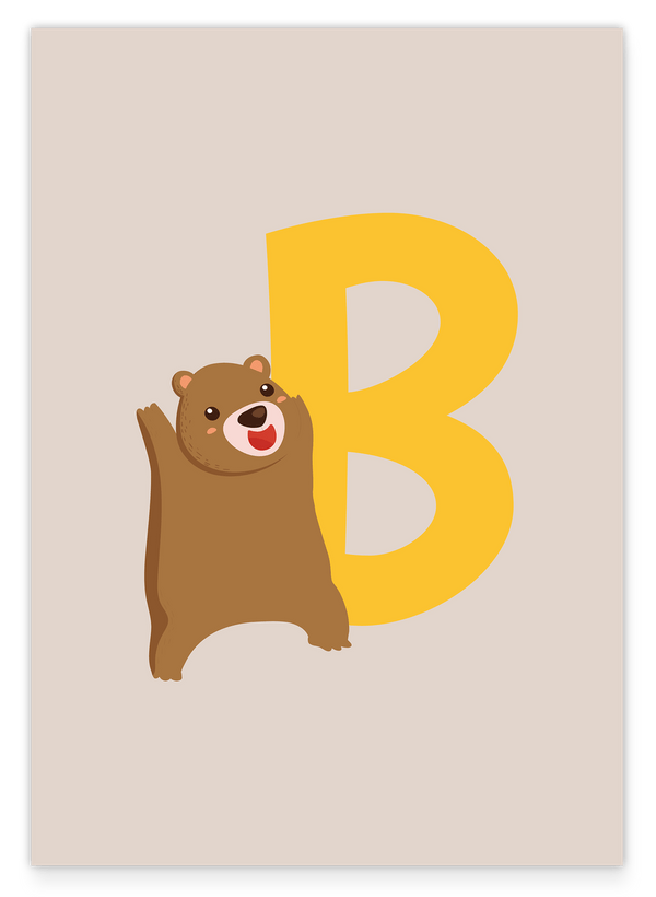 B wie Bär, Buchstaben Lernen, ABC, Süße Illustration, Dekoration für Zuhause