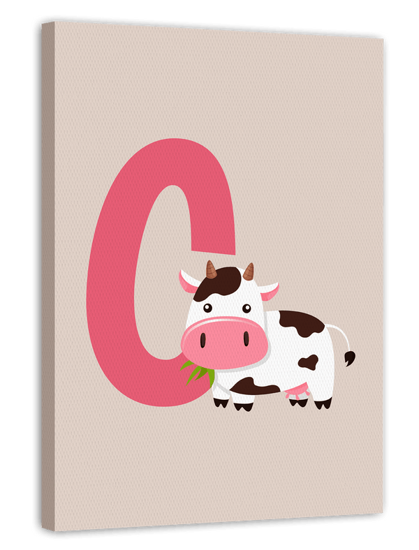 C wie Cow in Beige, Tier Illustration mit Buchstabe für Kinder - Süße Kuh Zeichnung