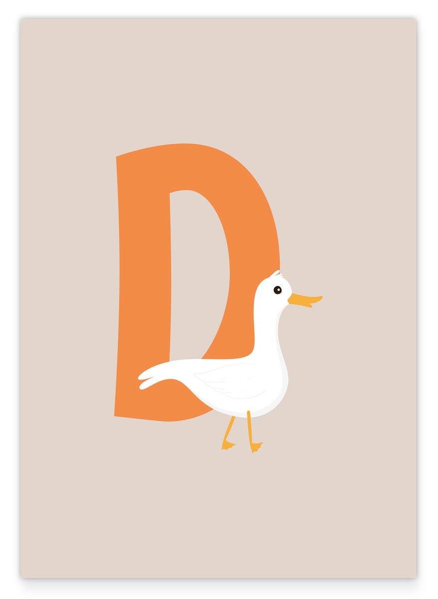 D wie Duck, Enten Illustration in Beige, Englisches ABC Lernen, Kindernamen Buchstaben Bild