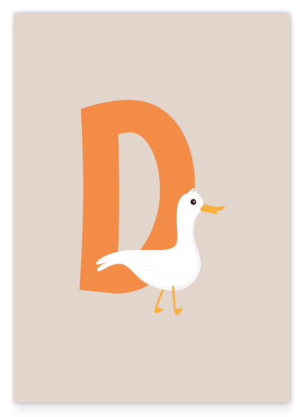 D wie Duck, Enten Illustration in Beige, Englisches ABC Lernen, Kindernamen Buchstaben Bild