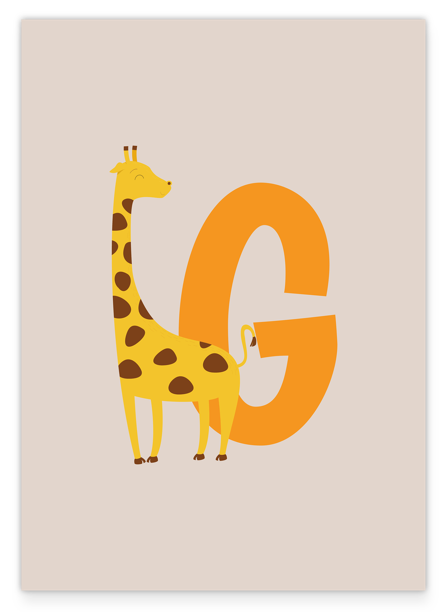 G wie Giraffe, Buchstaben Illustration für Kinder in Beige, Süße Dekoration für Zuhause
