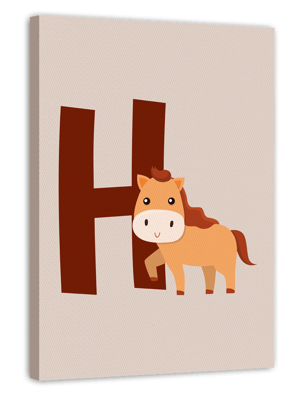 H wie Horse in Beige, Englisches ABC Lernen, Pferde Zeichnung für Kinder, Dekoration für Zuhause