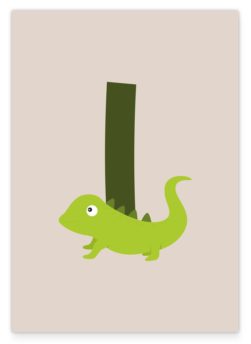 I wie Iguana, Leguan, Buchstabe für Name, Englisches ABC Lernen, Süße Deko für Zuhause