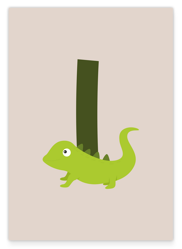 I wie Iguana, Leguan, Buchstabe für Name, Englisches ABC Lernen, Süße Deko für Zuhause
