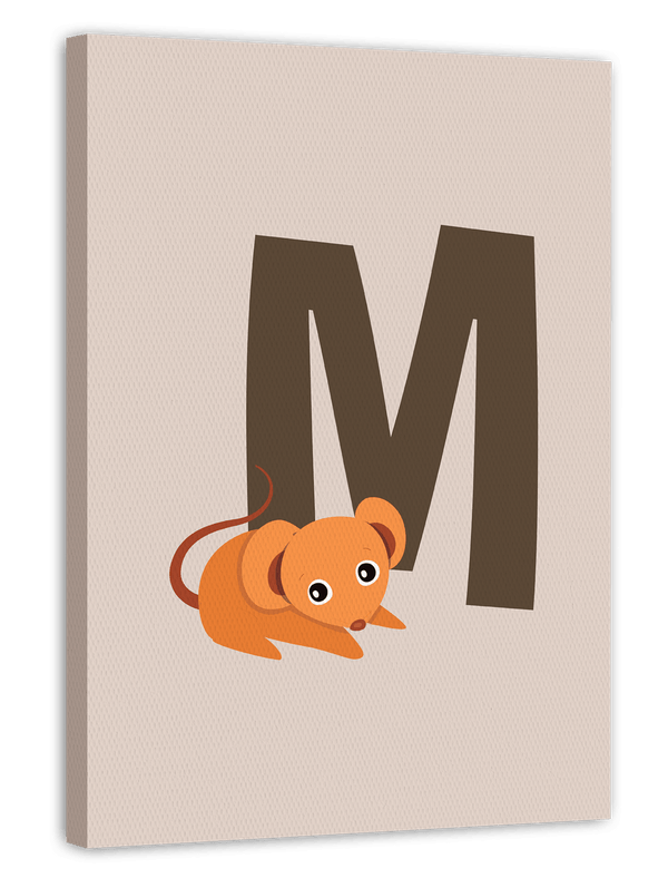 M wie Maus, Kinder Illustration in Beige, ABC Lernen mit Buchstaben