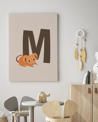 After Hover: M wie Maus, Kinder Illustration in Beige, ABC Lernen mit Buchstaben