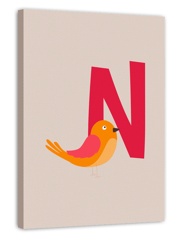N wie Nachtigall, ABC lernen, Buchstabe für Name, Beige Wanddekoration für Kinder