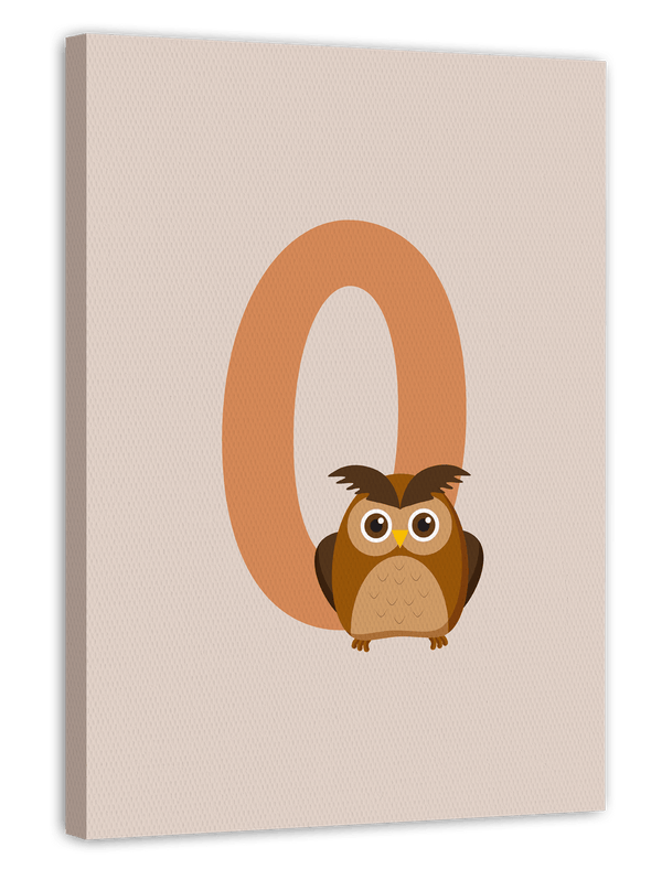 O wie Owl, Süße Tier Illustration mit Buchstabe, Eulen Deko für Kinder in Beige - Englisches ABC