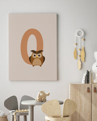 After Hover: O wie Owl, Süße Tier Illustration mit Buchstabe, Eulen Deko für Kinder in Beige - Englisches ABC