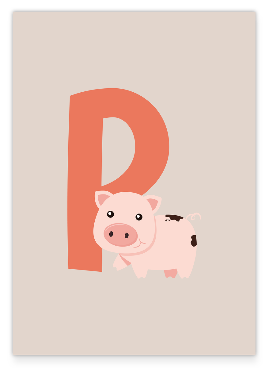 P wie Pig, Schwein, Englisches ABC Lernen, Geschenk & Deko für Kinder, Buchstabe für Name