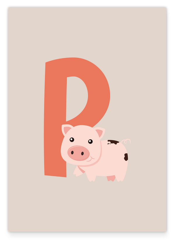 P wie Pig, Schwein, Englisches ABC Lernen, Geschenk & Deko für Kinder, Buchstabe für Name