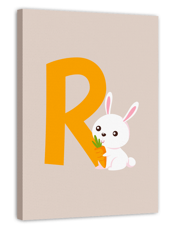 R wie Rabbit, Buchstabe für Name, Englisches ABC Lernen, Hase, Kinder Dekoration in Beige