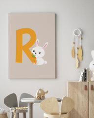 After Hover: R wie Rabbit, Buchstabe für Name, Englisches ABC Lernen, Hase, Kinder Dekoration in Beige