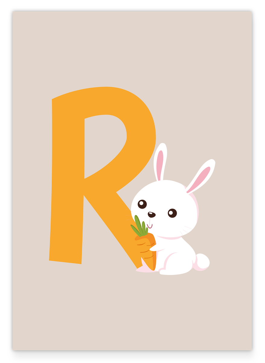 R wie Rabbit, Buchstabe für Name, Englisches ABC Lernen, Hase, Kinder Dekoration in Beige