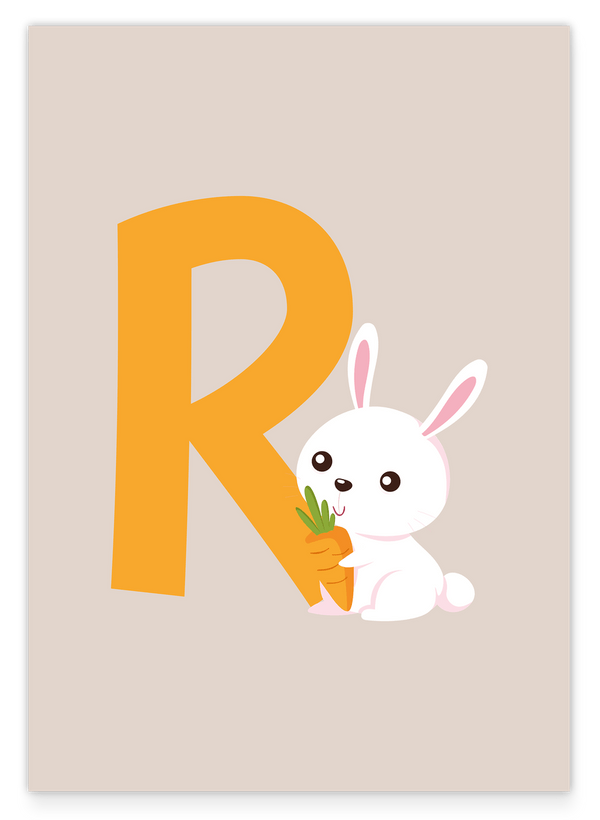 R wie Rabbit, Buchstabe für Name, Englisches ABC Lernen, Hase, Kinder Dekoration in Beige